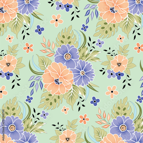 Classic Popular Flower Seamless pattern background - For easy making seamless pattern use it for filling any contours