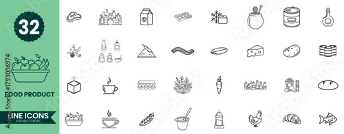 Food Product Line Icons Set. Outline Vector Icons for Ingredients and Grocery Items