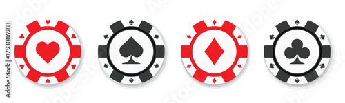 poker chip, casino chip, gambling, game, bet, risk, chance, red, black, white, heart, spade, diamond, club, suit, symbol, round, circle, object, play, money, fortune, luck, entertainment, addiction, s