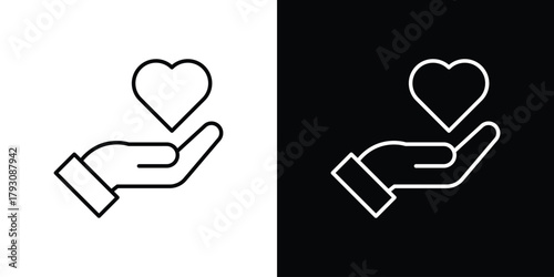 Hand holding heart icon outline and linear vector. outline icon and illustration