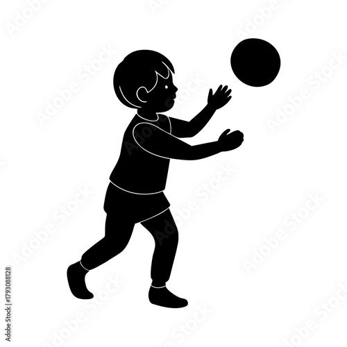a child playing with a ball vector art illustration.