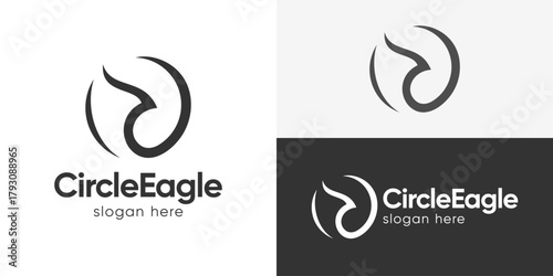 Creative simple circle eagle logo template. Abstract eagle in circle shape, Flying bird logo design vector illustration.