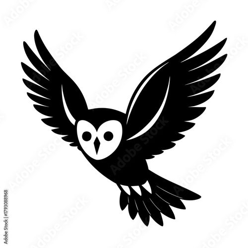 a barn owl in flight at dusk vector art illustration.
