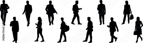 Φωτογραφία Silhouettes of business people walking, standing, and talking, men and women in professional attire isolated on white background vector