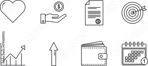 Business and finance icons in minimal outline style