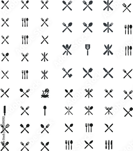 Collection of cooking tools. Several kitchenware. Isolated different cutlery. Knives, spoons, 