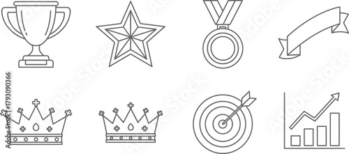 Awards and achievements icons in thin line style