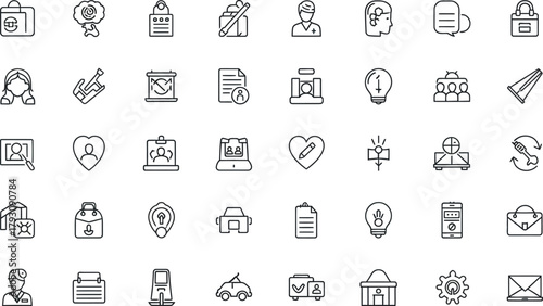 Business and office icons in clean outline style