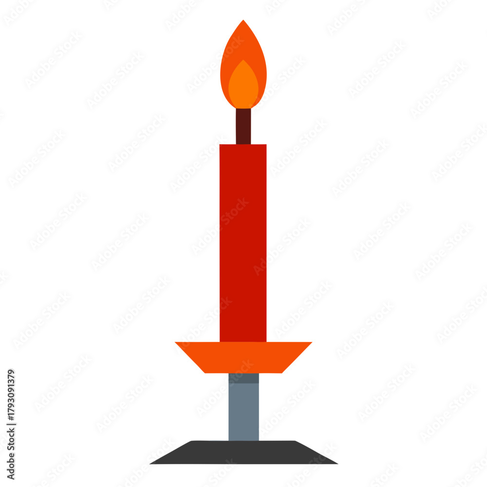 Fototapeta premium Red candle with a burning flame isolated on white background