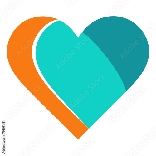 Two tone heart shape abstract design isolated on white background