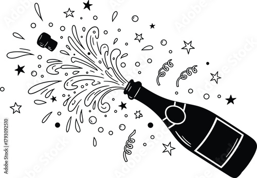 Celebration Champagne Bottle with Sparkling Splash for Anniversary Event Party