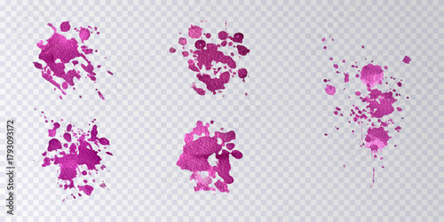 Collection of paint splats isolated on transparent background. Set of pink  decorative splashes. Art decorations. Paint spots. Watercolour splashes.Design elements. Vector illustration.