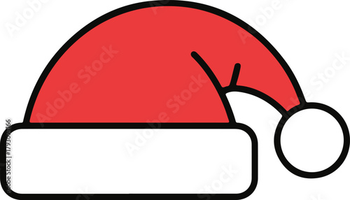 Simple red santa hat with white trim and pompom festive holiday season icon