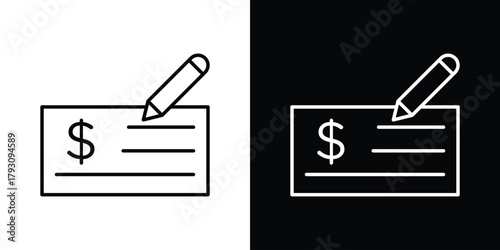 Money check icon outline and linear vector. outline icon and illustration