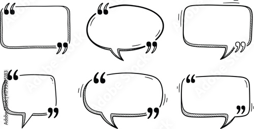 Sketch Style Speech Bubbles Collection Hand Drawn with Quotation Marks Set Isolated
