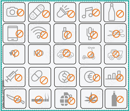 Forbidden vector outline icon set
