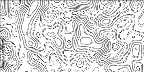 Detailed black and white topographic contour map with intricate, winding lines creating a complex and abstract pattern ideal for backgrounds, textures, and artistic representations of terrain