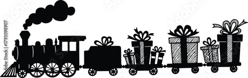 Christmas gift train carrying presents for the holiday season celebration