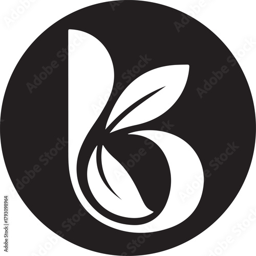 Letter b logo with leaf in circle initial b logo concept vector
