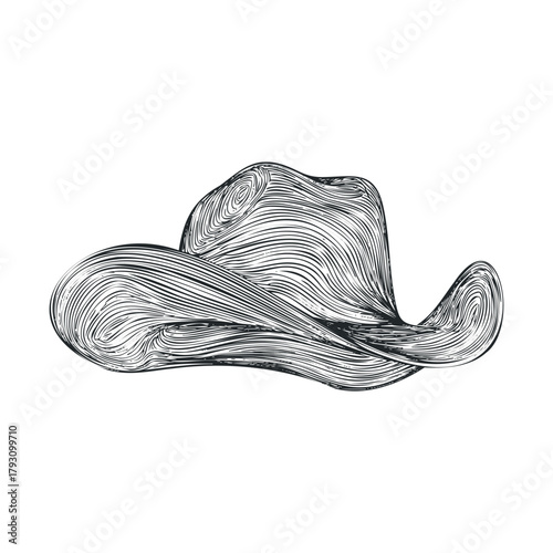 Stylish cowboy hat design for western theme decor or events.Vector hand draw