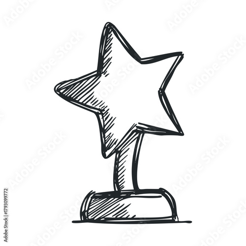 Awards concept with sketch of a star trophy for recognition.Vector hand draw