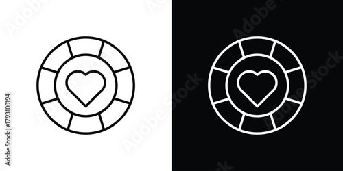 Poker chip icon outline and linear vector. outline icon and illustration