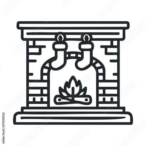 Cozy fireplace with stockings and a warm fire for holiday gatherings.Vector 