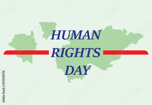 Global Human Rights Day Celebration Text on Abstract Light Green Map Outline, Red Line of Equality and Justice