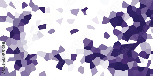 Geometric mosaic pattern in shades of purple and white, composed of irregular polygonal shapes with varying opacity and color intensity
