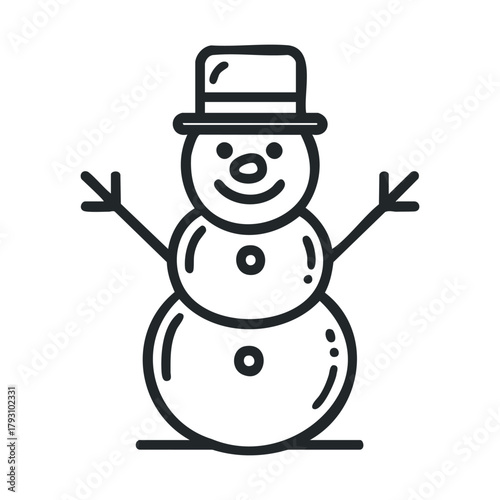 Cheerful snowman with a hat celebrating winter festivities.Vector 