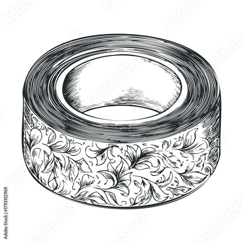 Decorative tape for crafting and DIY projects with floral design.Vector hand draw