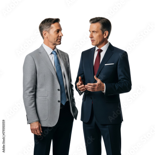 Two businessmen talking together isolated on white