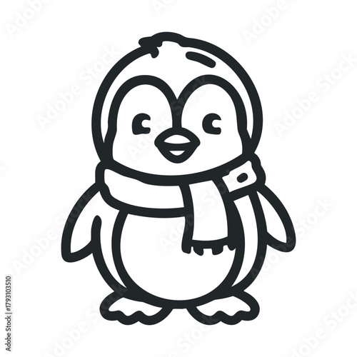 Cute cartoon penguin wearing a scarf and winter hat for holiday themes.Vector 