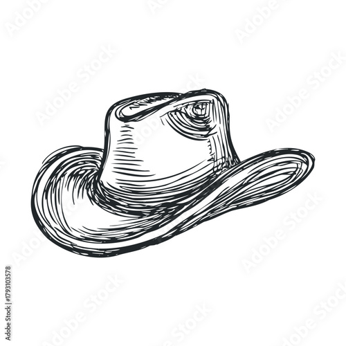 Cowboy hat design for western fashion themes and accessories.Vector hand draw