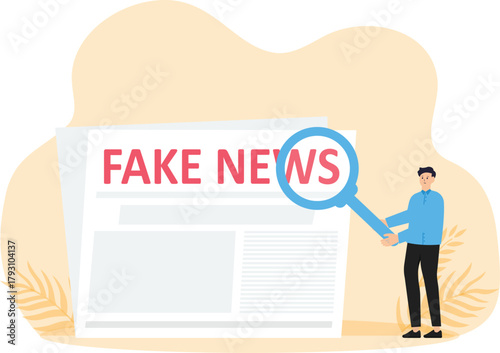 Fake news or fact scanning with magnifying glass concept

