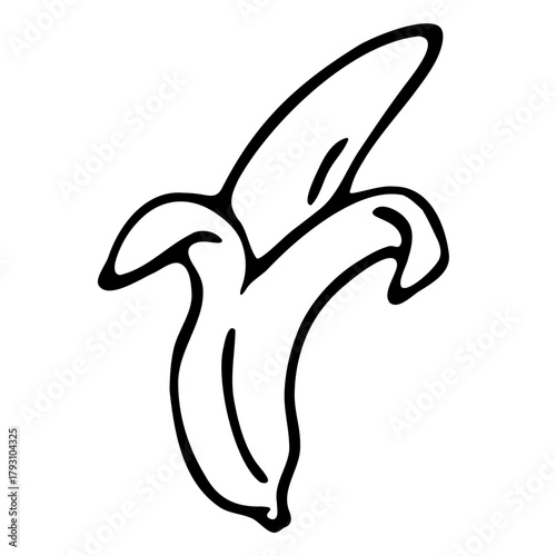 Vector illustration doodle hand drawn banana food fruit tropical peeled element black fineliner pen