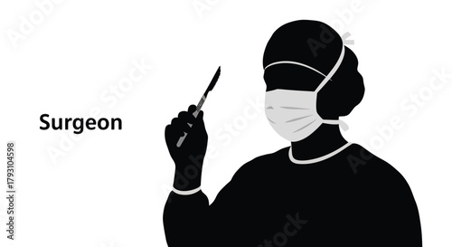 A silhouette of a surgeon holding a scalpel medical professional illustration