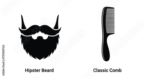 Stylish beard and comb illustration a classic grooming aesthetic design