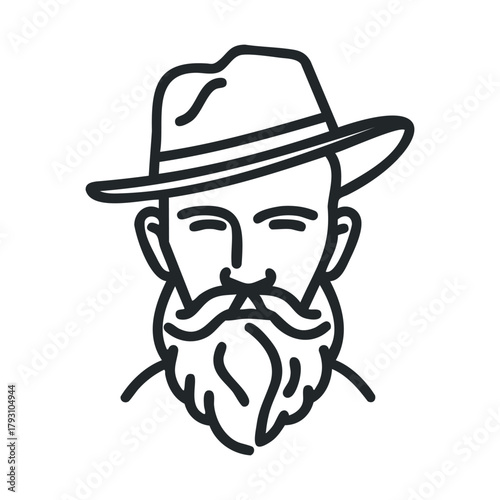 Stylized illustration of a man with a beard and hat.Vector 