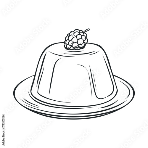Delicious raspberry dessert served on a classic plate.Vector hand draw