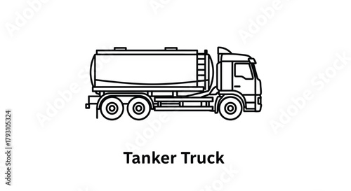 Line drawing illustration of a large tanker truck side view visible