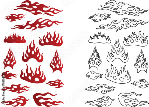 Fire Flames and Smoke Clouds Vector Silhouette Set