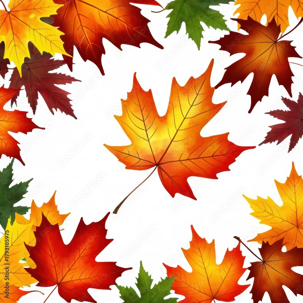Obraz premium Colorful Autumn Maple Leaves Creating a Decorative Frame with Vibrant Contrast on White Background