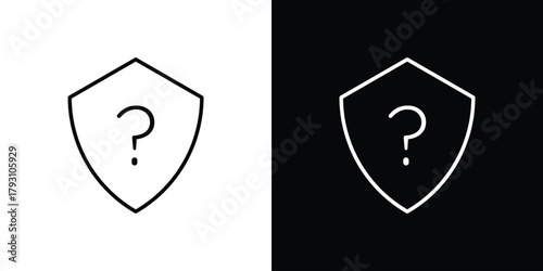Shield interrogation icon outline and linear vector. outline icon and illustration