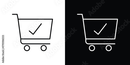 Shopping cart check icon outline and linear vector. outline icon and illustration