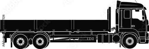 Black flatbed truck silhouette with white outline lorry, truck, flatbed, lorry, vehicle, transport, cargo, logistics, delivery, commercial, heavy duty, industrial, silhouette, black and white, outline
