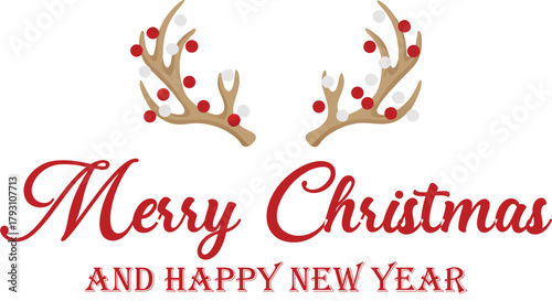 Merry Christmas and Happy New Year Antlers Wreath Design