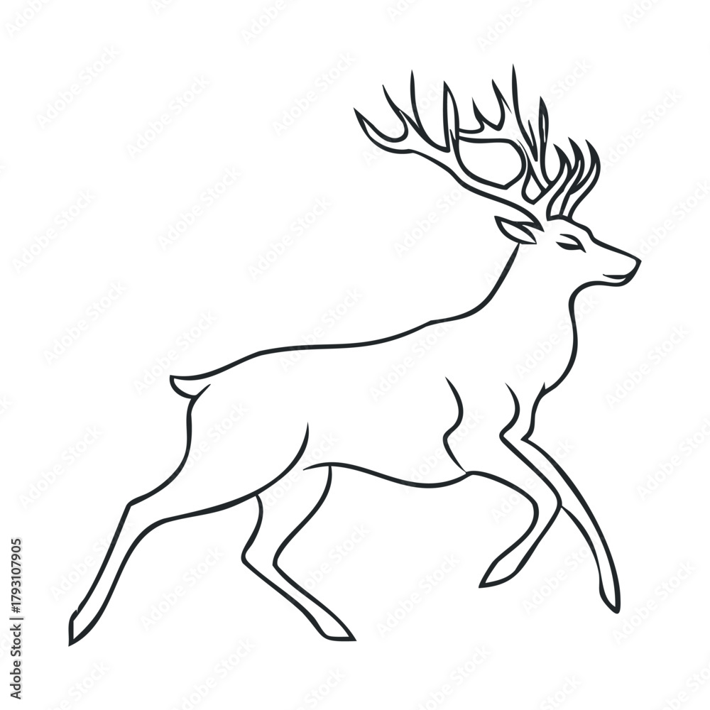 Fototapeta premium Elegant deer in motion showcasing gracefulness and strength.Vector Black and white line art