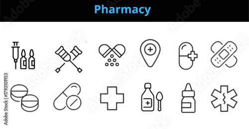 Pharmacy icon set. Outline Icon Collection