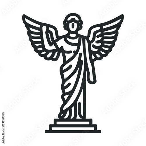 Victory statue with wings in a classic style for artistic inspiration.Vector outline icon